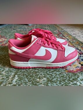 Nike Pink and White Low-Top Sneakers with Swoosh